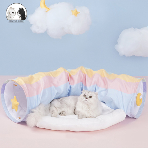 Arc-en-ciel chat Tunnel chat lit jouet drôle animal de compagnie 2 jouer Tubes balles pliable chaton jouets chiot furets lapin jouer chien Tunnel Tubes ► Photo 1/6