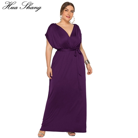 4XL grande taille robe d'été femmes 2022 col en V chauve-souris à manches courtes taille haute décontractée longues robes ceinturées dames tunique Maxi robe ► Photo 1/6
