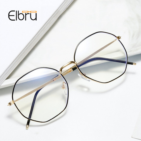 Elbru – monture de lunettes en métal Anti-lumière bleue, pour femmes et hommes, verres clairs, faux verres, monture optique irrégulière ► Photo 1/6