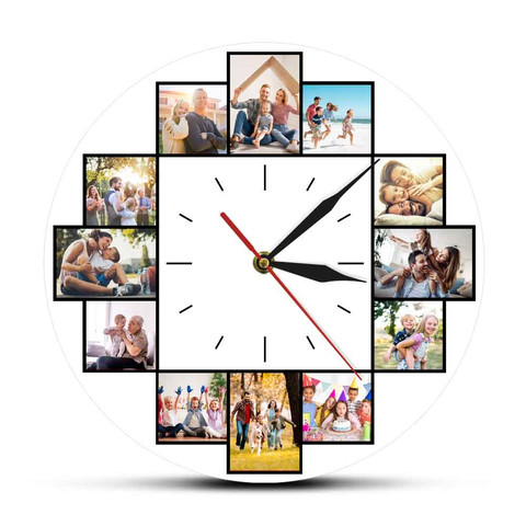 Horloge murale personnalisée 12 Photos Instagram de famille, Collage, en acrylique, suspension avec photo de famille, cadeau de pendaison de crémaillère ► Photo 1/6