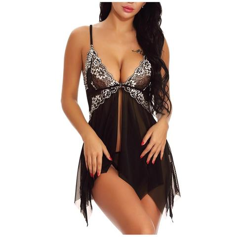 Robe Sexy pour femmes dentelle transparente florale Lingerie Sexy Porno nuisette Chemise robe de nuit sous-vêtements érotiques vêtements de nuit Sexy 3XL ► Photo 1/6