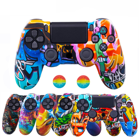 ZOMTOP Silicone camouflage coque peau de protection pour Sony Dualshock 4 PS4 DS4 Pro mince contrôleur pouce poignées manettes ► Photo 1/6