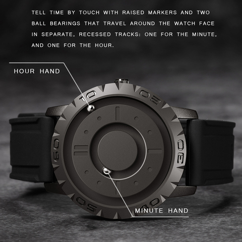 Eutour original tout nouveau pointeur magnétique concept gratuit montre à quartz montre pour hommes bracelet en caoutchouc de mode ► Photo 1/6