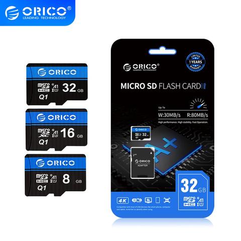 ORICO Micro carte SD carte mémoire 8GB 16GB 32GB 80 mo/s mini TF voiture Micro carte sd Class10 carte flash mémoire 32GB TF carte pour Drone ► Photo 1/6