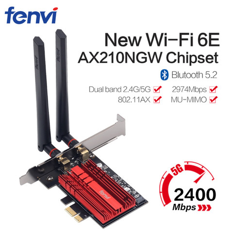 Double bande Wi-Fi 6E AX210 2.4Gbps PCIe Wifi carte Gigabit réseau Bluetooth 5.2 adaptateur sans fil 2.4G/5G/6Ghz pour bureau Win 10 ► Photo 1/6