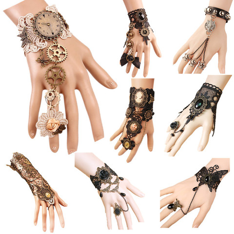 Femmes Vintage Steampunk gants poignet manchette équipement filles victoriennes Bracelets Costume un Bracelet bijoux accessoires dentelle Handwear ► Photo 1/6