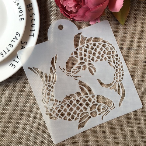 Pochoirs pour peinture, Scrapbooking, gaufrage, modèle de carte en papier, Album, 1 pièce 15*17.5cm, deux carpes pour bricolage artisanal ► Photo 1/1
