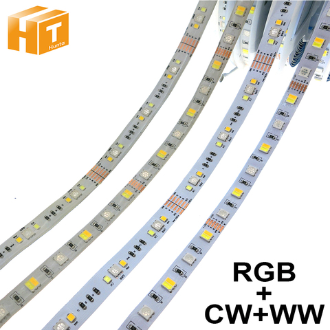 RGBCCT bande lumineuse à bandes, 5050 12 V/24 V 5 couleurs dans 1 puces RGB + WW + CW 60 s/m 5 m/lot ► Photo 1/6