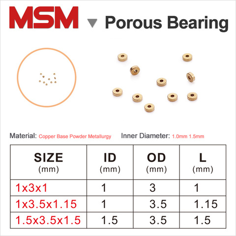 MSM – roulements poreux de 1x3x1mm, 1x3.5x1.15mm, 1.5x3.5x1.5mm, Base en cuivre et poudre, Mini bague à huile, manchon en cuivre fritté ► Photo 1/1