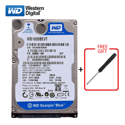 WD-disque dur interne HDD, SATA de 160 pouces, avec capacité de 3 go-6 go/s, 2.5-5400 RPM, bleu pour ordinateur portable, livraison gratuite ► Photo 1/6