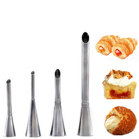 4 pièces en acier inoxydable Eclair bouffée buse Cupcake Tubes de remplissage injecteur pâtisserie seringue crème tuyauterie embout Kit outils de confiserie ► Photo 1/6