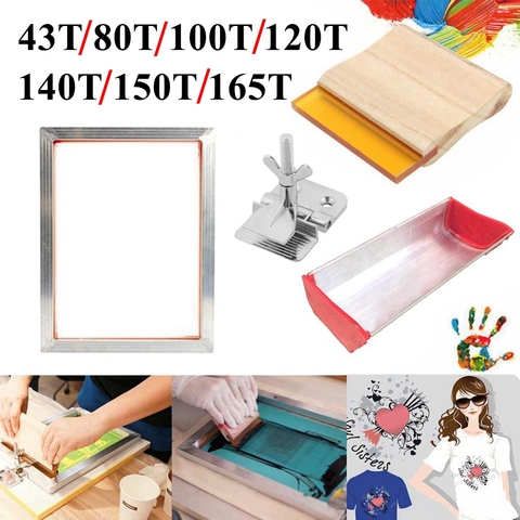 4 pièces Kit de sérigraphie 43/120T cadre en aluminium sérigraphie + pince à charnière + émulsion Scoop Coater + ensemble de pièces d'outil de raclette ► Photo 1/6