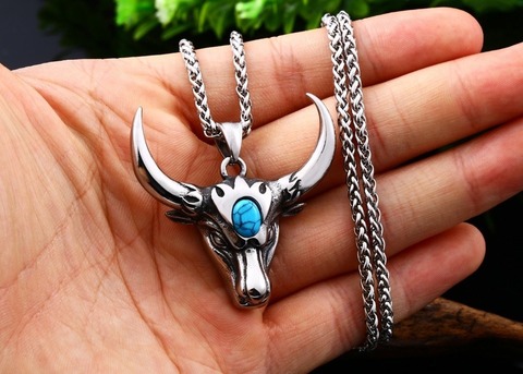 Collier à pendentif tête de taureau Viking, bijou classique de personnalité animale ► Photo 1/5