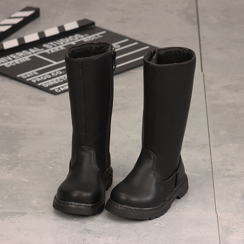 Enfants mode bottes hautes garçons filles plus velours chaud romman bottes pur classique noir qualité mircofibre supérieure bébé chaussures ► Photo 1/6