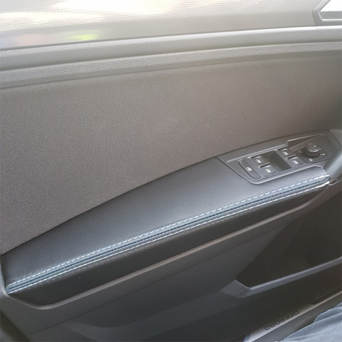 Pour VW Tiguan 2017 2022 4 pièces noir avec ligne blanche voiture porte accoudoir panneau microfibre cuir couverture garniture de protection ► Photo 1/6