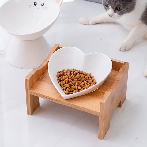 Bol en céramique en forme de cœur pour chat, antidérapant, colonne cervicale mignonne, simple, ensemble de Table à manger, étagère, mangeoire pour animaux de compagnie ► Photo 1/6