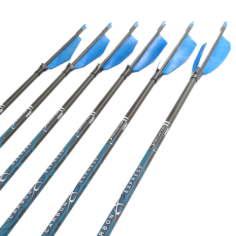 Flèches de tir à l'arc en fibre de carbone, 6 pièces pour arc Recurve, Longbow, 6 pièces, SP400 500 600 700 800 30 