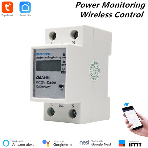 Alexa Compatible Tuya Smart compteur d'énergie WiFi commutateur de consommation d'énergie moniteur d'énergie 110V/220V Din Rail télécommande ► Photo 1/6