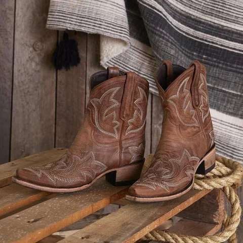 Hot5 broderie botas mujer Faux cuir Cowboy bottines pour femmes compensées bottes à talons hauts serpent imprimer Western Cowgirl bottes ► Photo 1/6