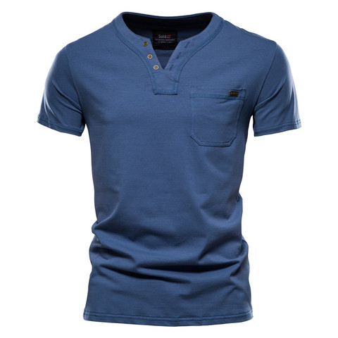 2022 haut d'été Qualité Coton T-Shirt Hommes Design de Couleur Unie Col En V T-Shirt Décontracté Classique Vêtements Pour Hommes Hauts T-Shirt Hommes ► Photo 1/1