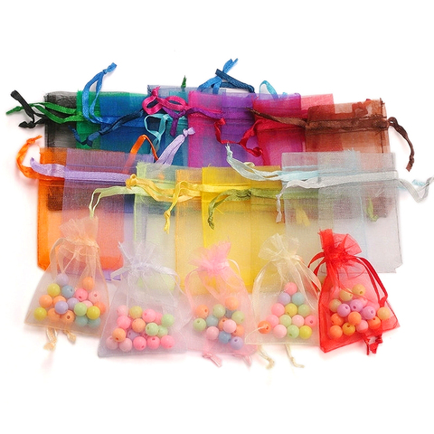 100 pcs/lot Organza sac 5*7cm,7*9cm,9x12cm noël mariage sac bonbons sacs cadeau pochettes bijoux emballage affichage 23 couleurs ► Photo 1/6