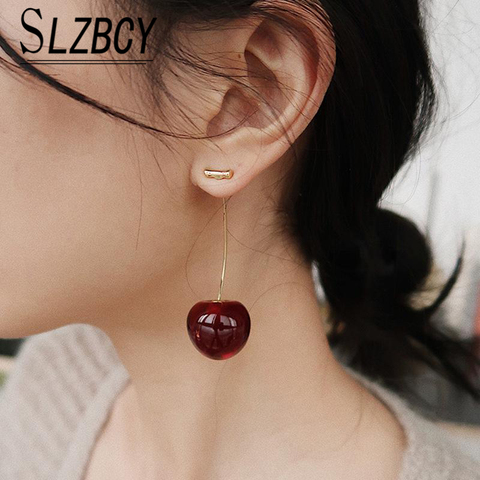 Nouvelle mode acrylique rouge cerise boucles d'oreilles doux mignon fruits métal boucles d'oreilles pour femmes filles géométrique bijoux 2022 cadeaux ► Photo 1/6