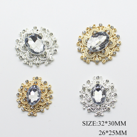 Boutons à pression métalliques en alliage de Zinc, 32x30MM, strass à dos plat, pour couture artisanale, accessoires de mariage, 10 pièces ► Photo 1/5