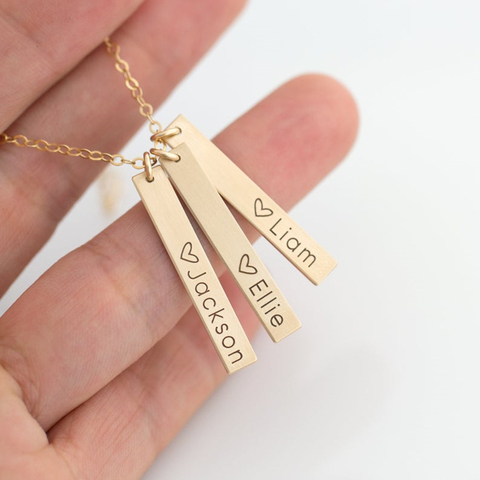 Collier à pendentif avec gravure de 1 à 3 noms, bijoux personnalisés en acier inoxydable, Long collier à barre personnalisé, meilleur cadeau pour les familles et les amis ► Photo 1/6