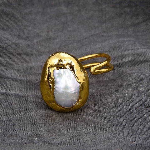 GuaiGuai – bague plaquée en or jaune, bijou naturel, perle blanche, Keshi ► Photo 1/6