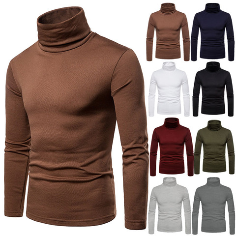 Automne hiver tricoté Pull hommes nouveau décontracté vêtement tricoté fin Pull hommes confort mince col roulé chandails solide Pull Pull Homme ► Photo 1/6