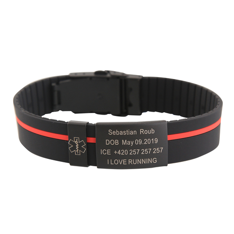 Bracelet de sécurité personnalisé pour enfants, identification SOS, noir, en Silicone gravé ► Photo 1/6