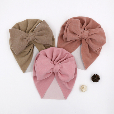 Couleur unie bébé chapeau grand nœud papillon bébé fille chapeau Turban noeud bandeau bébé enfants Bonnet Beanie nouveau-né photographie accessoires ► Photo 1/6