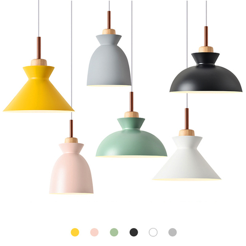 Nordique combiné vrai bois pendentif lumières multicolore en aluminium lampe abat-jour suspension pour la maison Restaurant Bar hôtel café décor ► Photo 1/6