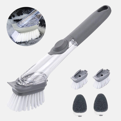 Brosse de nettoyage de cuisine à Double usage, épurateur de vaisselle, bol éponge de lavage, distributeur automatique de liquide, outils de nettoyage de pots de cuisine 1/5 pièces ► Photo 1/6