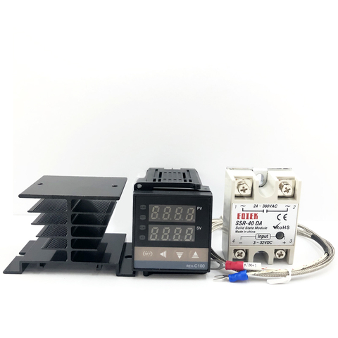 Thermostat numérique PID pour contrôleur de température, sortie SSR, relais Max.40A SSR + sonde de Thermocouple K, dissipateur thermique 0-1300C, REX-C100 ► Photo 1/6