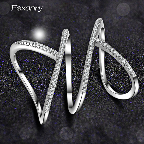 Foxanry vente en gros 925 en argent Sterling étincelant anneaux simples pour les femmes Couples nouvelle mode élégant fête bijoux réglable ► Photo 1/5