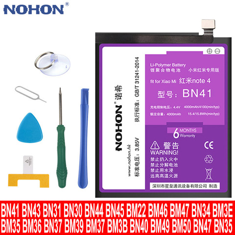 D'origine NOHON Batterie De Remplacement Pour Xiaomi Mi Redmi Note Mix 2 3 3S 3X 4 X 4X 4A 4C 5 5A 5S 5X M5 6 6A 7 8 Pro Plus BM45 BM46 BM47 BM48 BN41 BN43 BN42 BM31 BM32 BM3A ► Photo 1/6