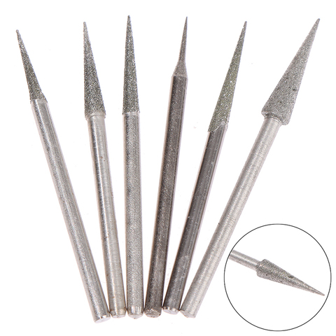 6 pièces 1-4mm diamant meulage tête aiguille Bits bavures gravure sculpture outil 2.35mm tige D aiguille ► Photo 1/6