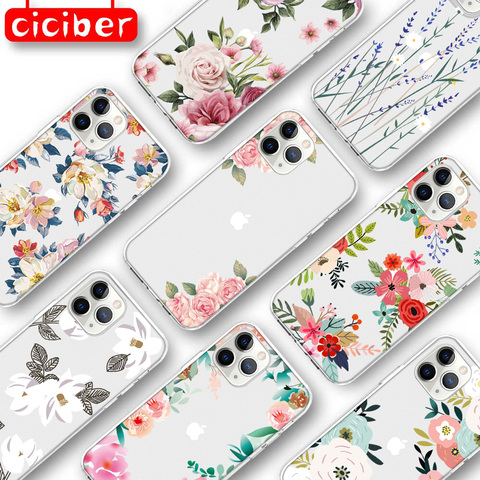 Coque à fleurs pour iPhone 11 12 Pro Max Mini housse pour iPhone 7 8 6 6S Plus X XR XS MAX 5S SE 2022 Silicone souple ► Photo 1/6