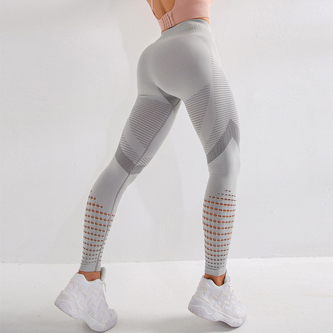 NORMOV – Pantalon de fitness moulant, sans couture et push up pour femme, legging de sport taille haute, ajouré avec patchwork, tenue confortable en élasthanne ► Photo 1/6