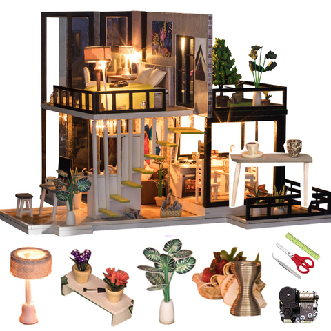 Miniature maison de poupée meubles moderne modèle bâtiment grande maison en bois Roombox cadeau de noël jouets pour enfants bricolage maison de poupée Kit ► Photo 1/6