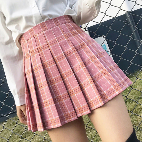 JMPRS taille haute femmes jupe plissée JK été japon doux Preppy Style filles danse Mini jupe mode Plaid fermeture éclair Faldas Mujer ► Photo 1/6