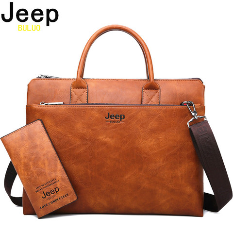 JEEP BULUO-sac d'affaires en cuir pour hommes, ensemble de serviettes pour ordinateur portable de 14 pouces, sac de bonne qualité, sac d'affaires de grande capacité ► Photo 1/6