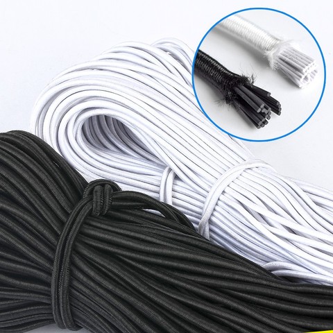 Bandes élastiques rondes en caoutchouc blanc/noir 1MM/2MM/3MM, bande élastique pour vêtements de mariage, accessoires de couture bricolage-même, vente en gros ► Photo 1/6