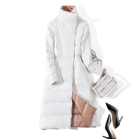 Manteau long d'hiver pour femme avec col blanc et en duvet de canard, parka féminine pleine de lumière parfait pour 2022 ► Photo 1/6