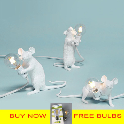 Postmoderne résine Animal Rat souris lampe de Table petite Mini souris mignon LED veilleuses décor à la maison lampes de bureau Seletti lampe de chevet ► Photo 1/6