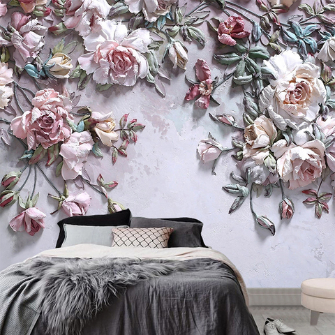 Papier peint moderne avec fleurs roses stéréo ► Photo 1/6