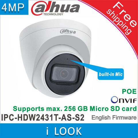 Livraison gratuite Dahua Original IPC-HDW2431T-AS-S2 4MP HD POE intégré micro SD fente pour carte H.265 IP67 30M IR Starlight dôme caméra ► Photo 1/6