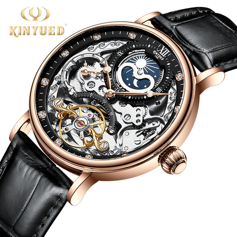 KINYUED mécanique automatique montre hommes Tourbillon montre-bracelet sport horloge mécanisme auto remontage montres décontracté lune horloge homme ► Photo 1/6