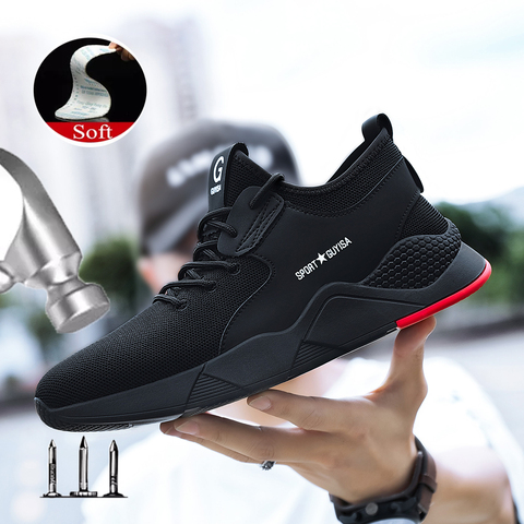 Chaussures de sécurité bottes nouveau 2022 nouveaux hommes travail chaussures de sécurité voler orteil chaussures de sécurité sneaker grande taille 48 taille sport chaussures lumineuses ► Photo 1/6